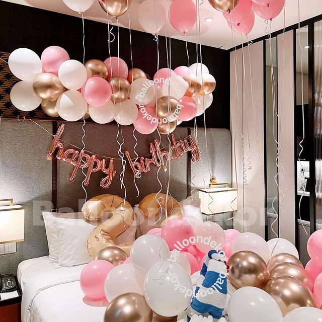 Pink White theme Birthday Decoration ideas 