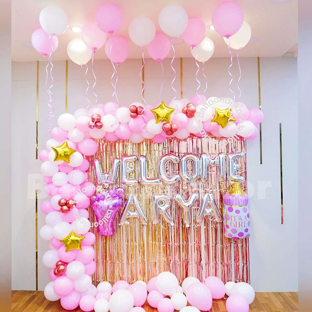 Welcome Baby Girl Balloon Decoration