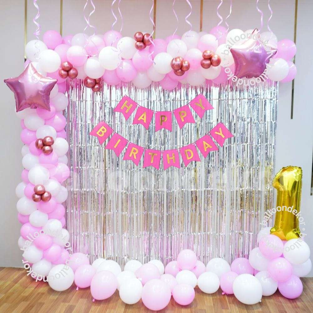 1st Birthday Balloon Decoration ideas for Baby Girl