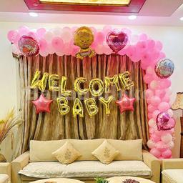 Balloon Decoration for baby girl welcome at Home