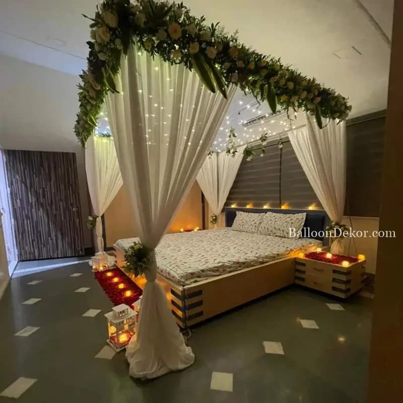 Elegant Wedding Night Flower Bed Decor