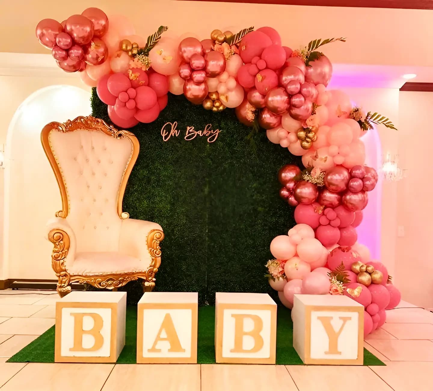 Pink Balloon Backdrop For Baby Shower