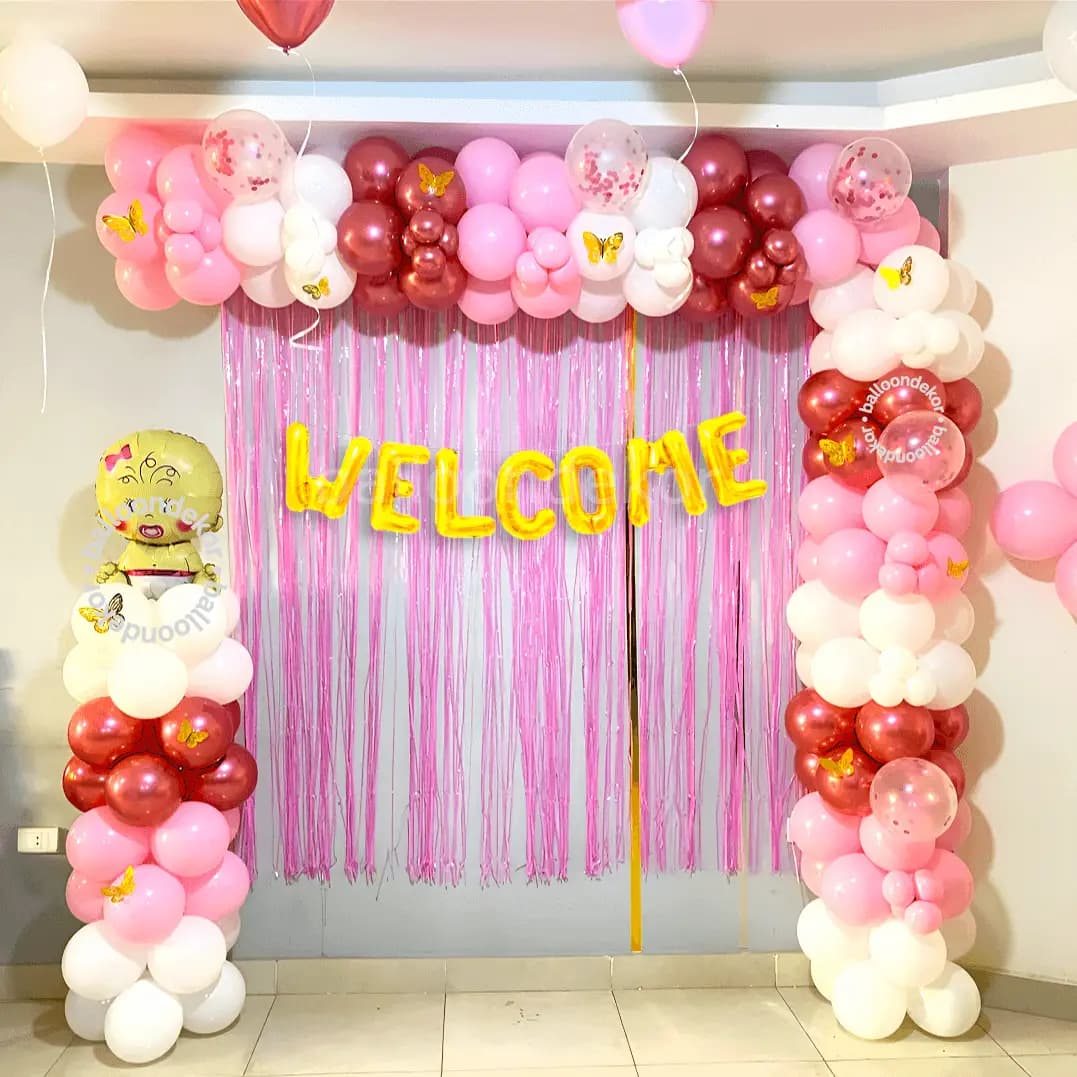 Balloon Backdrop for Baby Girl Welcome