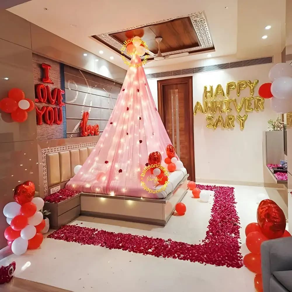 Romantic Anniversary Balloon Canopy Setup