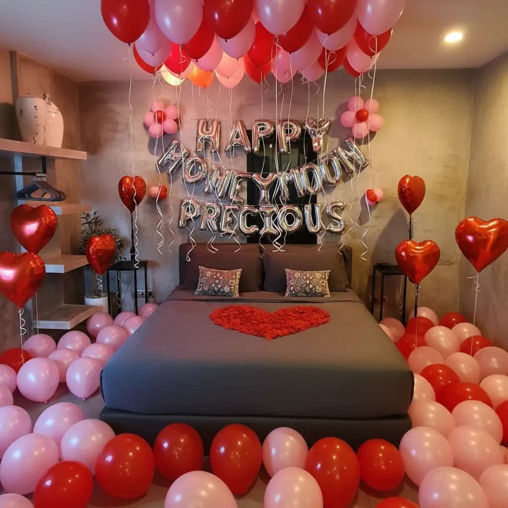 Valentine Bedroom Balloon Decoration