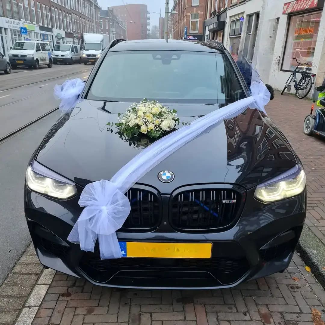 Purple & White Wedding Car Decoration